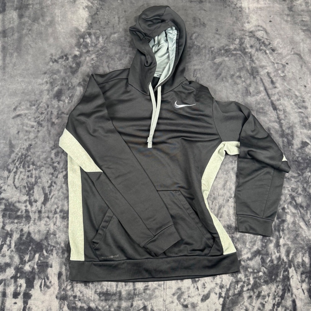 Nike Hoodie Mens Medium Black Grey Therma-FIT Pullover Sweatshirt